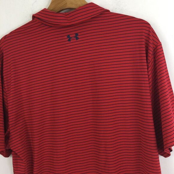 Under Armour Mens HeatGear Loose Fit Striped Short Sleeve Polo Shirt Red 2XL - Picture 5 of 9